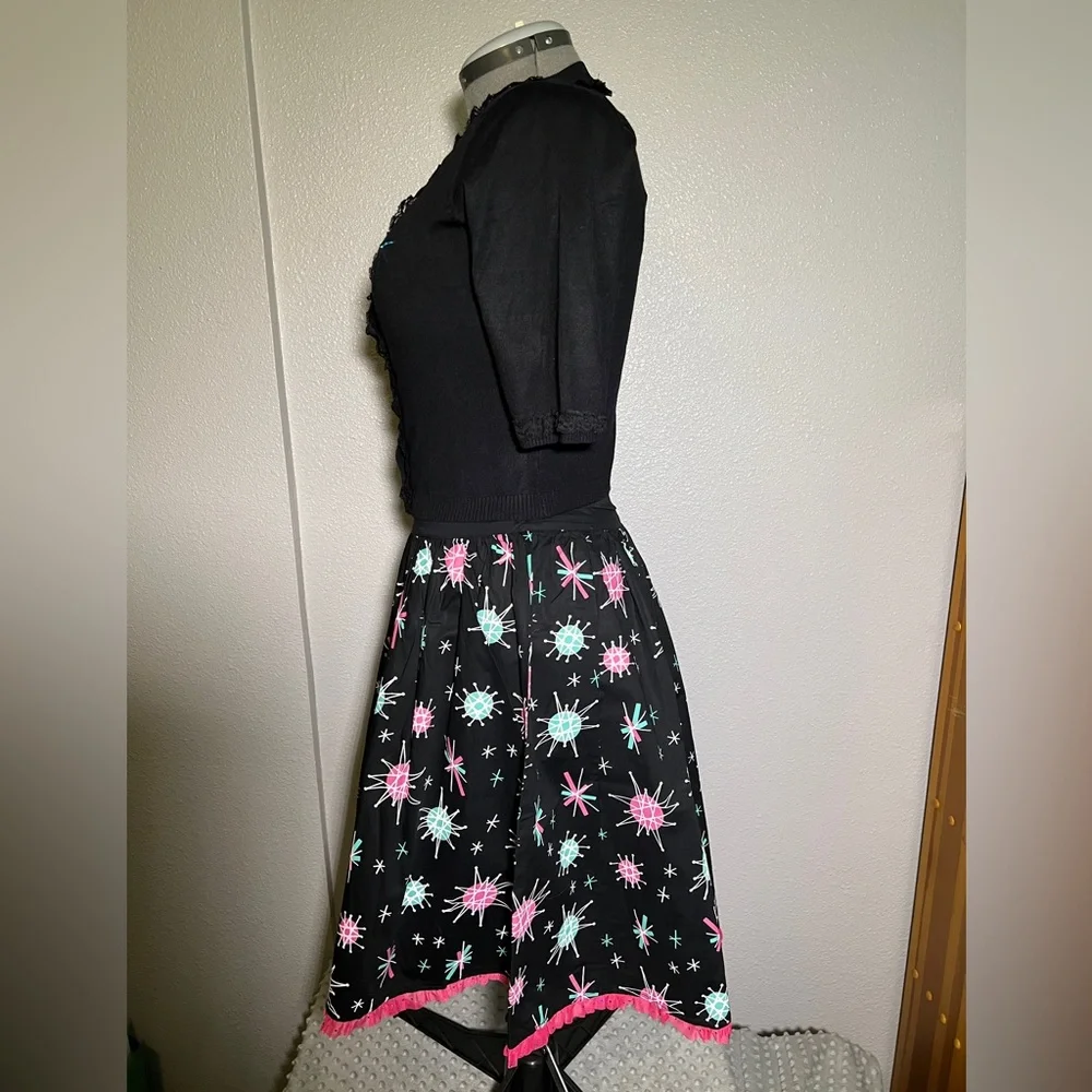 Sourpuss Black Form Fitting Cardigan with Aqua Starburst and Lace Sz XL NWT - Picture 10 of 10